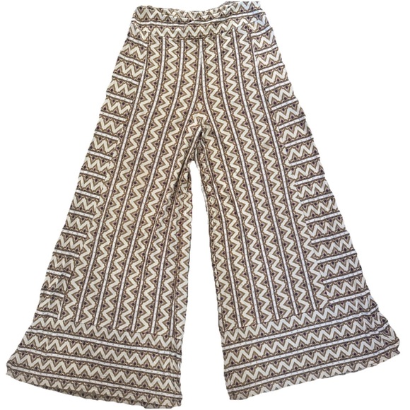 FARM Rio Cream and Brown Geometric Wide Leg Pants GEO print - Picture 10 of 16